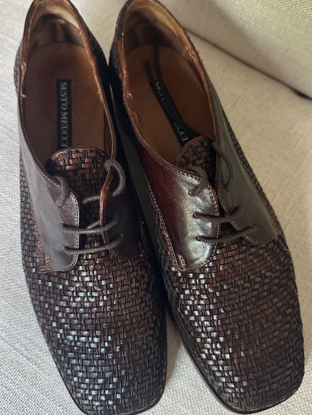 Sesto Meucci Brown Woven Leather Oxford Dress Shoes Men's Size 8 Italy